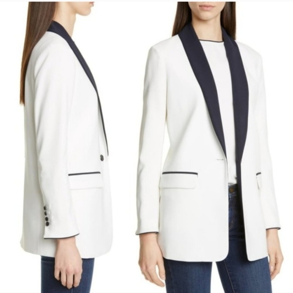 NWT Equipment Quincy Shawl Collar Blazer White Black Sz 8 - Picture 2 of 13